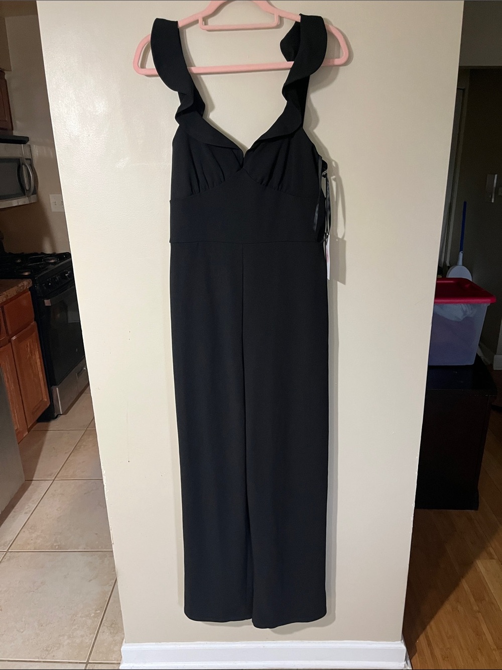 Women’s Black Ruffle-Shoulder Jumpsuit